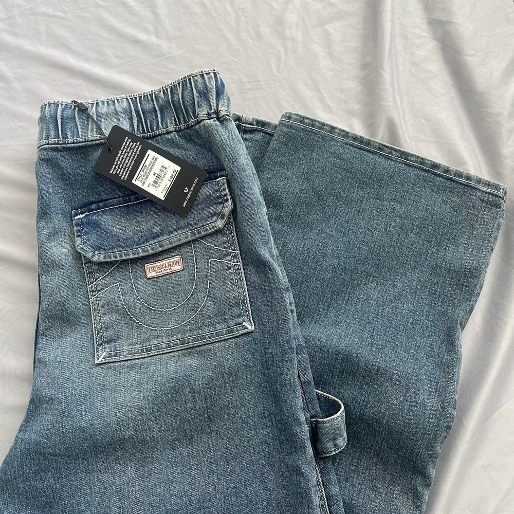 NWT True Religion Vinny Ultra Baggy Carpenter Double Knee Blue Jeans Size 32